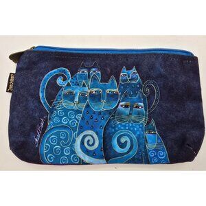 Laurel Burch Cat Design Blue Zipper Pouch Bag 9" X 6" Cotton & Polyester